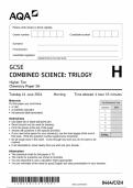 2024 AQA GCSE COMBINED SCIENCE: TRILOGY HIGHER CHEMISTRY PAPER 1H & PAPER 2H INCLUDING BOTH MARK SCHEMES