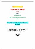 Official Summer 2024 Pearson Edexcel GCSE 1FR0/1F In French (1FR0) Paper 1F Listening and understanding in French Merged Question Paper + Mark Scheme + Recording