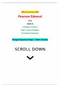 Official Summer 2024 Pearson Edexcel GCSE 1RA0/1A In Religious Studies A Paper 1 Study of Religion 1A Catholic Christianity Merged Question Paper + Mark Scheme