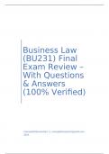 Business Law (BU231) Final Exam Review – With Questions & Answers (100% Verified)