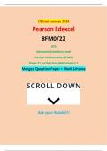 Official summer 2024 Pearson Edexcel 8FM0/22 GCE Advanced Subsidiary Level Further Mathematics (8FM0) Paper 22 Further Pure Mathematics 2 Merged Question Paper + Mark Scheme