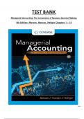 Managerial Accounting: The Cornerstone of Business Decision Making, 8th Edition Test Bank by Mowen, Hansen & Heitger, All 15 Chapters Covered and Verified, ISBN: 9780357715345