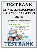 Test Bank for Clinical Procedures for Medical Assistants, 11th Edition by Bonewit-West, Complete Chapters 1 - 23, |Updated Newest Version |complete Guide.