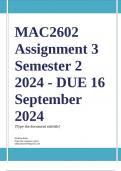 MAC2602 Assignment 3 Full Solutions Semester 2 2024 - DUE 16 September 2024 ;100 % TRUSTED workings, Expert Solved, Explanations and Solutions. 