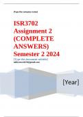 ISR3702 Assignment 2 (COMPLETE ANSWERS) Semester 2 2024 - DUE September 2024 ; 100% TRUSTED Complete, trusted solutions and explanations. Ensure your success with us.. 