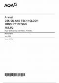 AQA A LEVEL DESIGN AND TECHNOLOGY :PRODUCT DESIGN PAPER 2 MARK SCHEME 2024 (7552/2 :Design and making Principles )