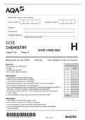 AQA 2020 GCSE CHEMISTRY Higher Tier Paper 2