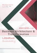 Business Architecture & Transformation LITERATURE (BM03BIM) 2021-2022 Summary FULL content & notes