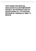 TEST BANK FOR SPECIAL EDUCATION IN CONTEMPORARY SOCIETY AN INTRODUCTION TO EXCEPTIONALITY, 7TH EDITION, RICHARD M. GARGIULO, EMILY C. BOUCK