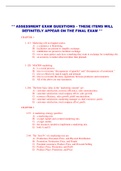 ** ASSESSMENT EXAM QUESTIONS – THESE ITEMS WILL DEFINITELY APPEAR ON THE FINAL EXAM **