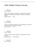 APOL 220 Quiz 5 (Version 3), verified and correct answers