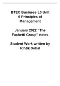 Latest Summary Unit 6 January 2022 COMPLETE NOTES (The Fachetti Group) Principles of Management