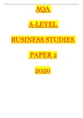 AQA A LEVEL 2020 BUSSINESS PAPER 2 with BOTH QUESTION PAPER AND MARK SCHEME (CERTIFED QUESTIONS AND ANSWERS 2020)/VERIFIED FOR SUCCESS