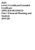 AQA Level 3 Certificate/Extended Certificate APPLIED BUSINESS Unit 1 Financial Planning and Analysis 2019 QP