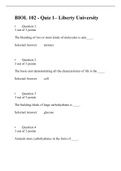 BIOL 102 Quiz 1 (Version-3), Verified and Correct Answers, Liberty University