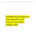 NURSING NCLEX Module 8 Exam Questions and Answers- Carrington College, Reno