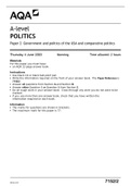   AQA A-level POLITICS Paper 2 Government and politics of the USA and comparative politics | 2022 UPDATE 100% CORRECT