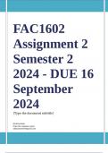 FAC1602 Assignment 2 (COMPLETE ANSWERS) Semester 2 2024 - DUE 16 September 2024 ; 100% TRUSTED Complete, trusted solutions and explanations. Ensure your success with us..