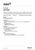 AQA A-Level History Component 2D(7042/2D Religious conflict and the Church in England) June 2024 