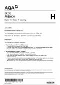 AQA GCSE FRENCH Higher Tier Paper 2 Speaking 8658 SH PC French G 2Apr24to17May24