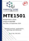 MTE1501 Assignment 4 (DETAILED ANSWERS) 2024 - DISTINCTION GUARANTEED