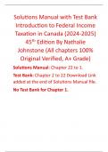 Solutions Manual with Test Bank Introduction to Federal Income Taxation in Canada 2024, 2025 45th Edition By Nathalie  Johnstone (All Chapters 100% Original Verified, A+ Grade)