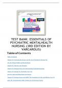 TEST BANK: ESSENTIALS OF  PSYCHIATRIC MENTALHEALTH  NURSING (3RD EDITION BY  VARCAROLIS)