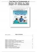 Test Bank for Fundamentals of  Nursing 10th Edition by Taylor  Chapter 1-47 | Verified 2023/2024