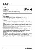 AQA GCSE FRENCH Foundation and Higher Paper 2 Speaking 8658-SF-TN-French-G-2Apr24to17May24