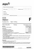 AQA GCSE FRENCH Foundation Tier Paper 4 Writing 8658-WF-QP-French-G-24May24