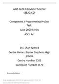 AQA GCSE Computer Science (8520/CD) Component 3 Programming Project Task: June 2020 Series ASCII Art