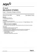 AQA A-level RELIGIOUS STUDIES Paper 2A Study of Religion and Dialogues: Buddhism June 2024