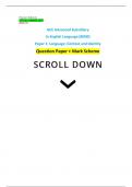Pearson Edexcel ACTUAL SUMMER 2024 8EN0/01 GCE Advanced Subsidiary In English Language (8EN0) Paper 1: Language: Context and Identity Question Paper + Mark Scheme