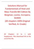 Solutions Manual For Fundamentals of Heat and Mass Transfer 8th Edition By Bergman, Lavine, Incropera, DeWitt (All Chapters, 100% Original Verified, A+ Grade) 