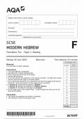 AQA GCSE MODERN HEBREW FOUNDATION TIER PAPER 3 2024 (8678/RF: Reading)