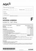 AQA GCSE MODERN HEBREW FOUNDATION TIER PAPER 4 2024 (8678/WF: Writing)