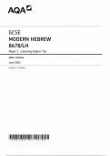 AQA GCSE MODERN HEBREW HIGHER TIER MARK SCHEME PAPER 1 2024 (8678/LH: Listening)