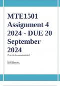 MTE1501 Assignment 4 (COMPLETE ANSWERS) 2024 - DUE 20 September 2024 ; 100% TRUSTED Complete, trusted solutions and explanations. 