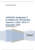 LRM1501 Assignment 3 (COMPLETE ANSWERS) Semester 2 2024 - DUE 17 September 2024 ; 100% TRUSTED Complete, trusted solutions and explanations.. Ensure your success with us.. 