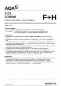 AQA GCSE GERMAN FOUNDATION AND HIGHER TIER PAPER 2 2024 (8668/SF+SH: Speaking)