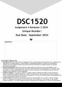 DSC1520 Assignment 4 (ANSWERS) Semester 2 2024 - DISTINCTION GUARANTEED