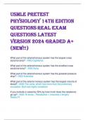 USMLE Pretest  Physiology 14th Edition  Questions REAL EXAM  QUESTIONS LATEST  VERSION 2024 GRADED A+  (NEW!!