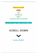 Official summer 2024 AQA GCSE MATHEMATICS 8300/1F Foundation Tier Paper 1 Non-Calculator Merged Question Paper + Mark Scheme + Insert