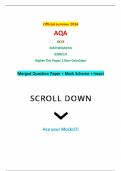 Official summer 2024 AQA GCSE MATHEMATICS 8300/1H Higher Tier Paper 1 Non-Calculator Merged Question Paper + Mark Scheme + Insert