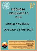 HED4814 Assignment 3 2024 ( COMPLETE ANSWERS)  Due: 8 October 2024 100% TRUSTED. 