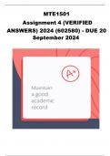 MTE1501 Assignment 4 (VERIFIED ANSWERS) 2024 (602580) - DUE 20 September 2024