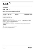AQA A LEVEL Paper 1 Government and politics of the UK | Q&A with Marking Scheme