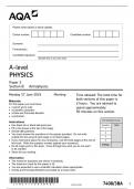 AQA A-level PHYSICS 7408/3BA Paper 3 Section B Astrophysics June 2024 QP