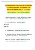 Adjuster Pro - Insurance Adjusting  Exam Questions Reviewed And  Revised With Correct Answers   <Guarantee Pass |Updated!!> 