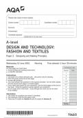 AQA A LEVEL Design &Technology: FASHION and TEXTILES Paper 2 June 2024 QUESTION PAPER -7562/2